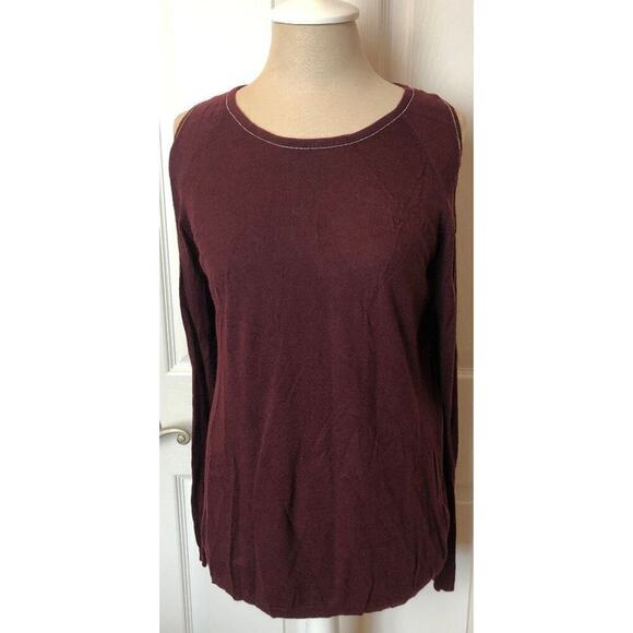 White House Black Market Sweaters - WHBM Sweater Burgundy Cold Shoulder Scoop Neck Womens Size L